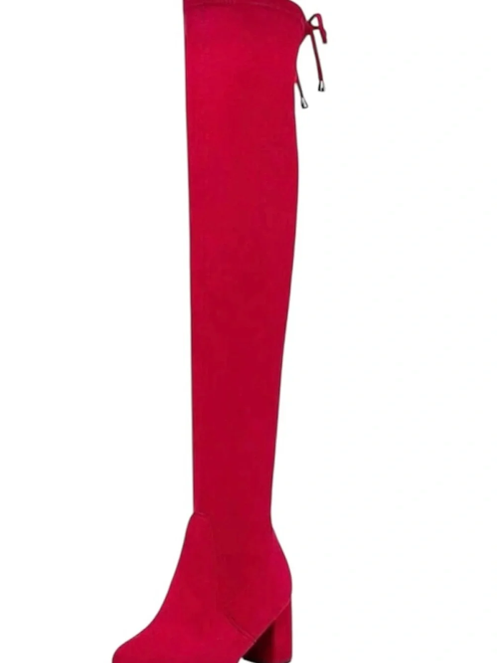 Red Over-the-Knee Faux Suede Boots w Comfortable Chunky Heel
